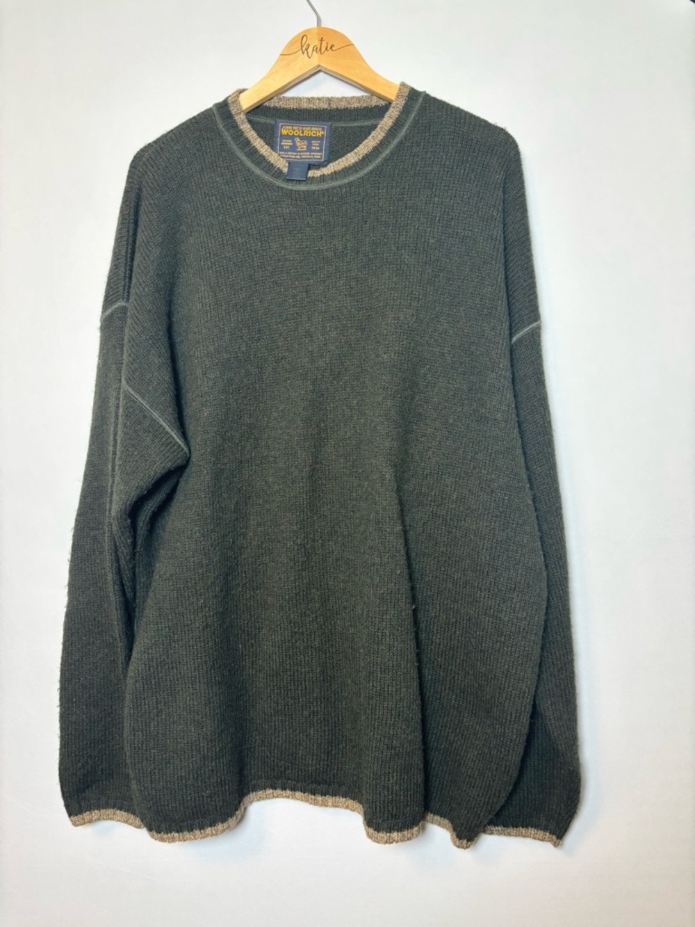 VTG 90's Woolrich Sweater Mens 2XL Tall Green Chunky Knit Style Wool Blend